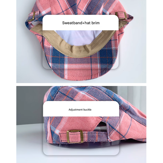 2-PCS Red Lightweight Checkered Flat Cap - Adjustable Retro Driver Hat for Men & Women