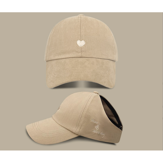 Khaki Stylish Ponytail Opening Baseball Cap - Have a Nice Day" Embroidery"
