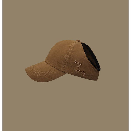 Dark brown Stylish Ponytail Opening Baseball Cap - Have a Nice Day" Embroidery"
