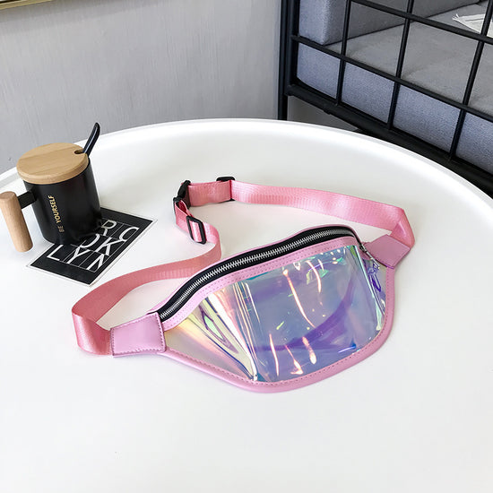 Pink Transparent Waist Bag - Shiny Laser Waist Bag Crossbody Bag
