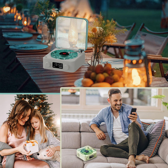 Pink Waves Retro Bluetooth Speaker Clock with Ambient Light Projector