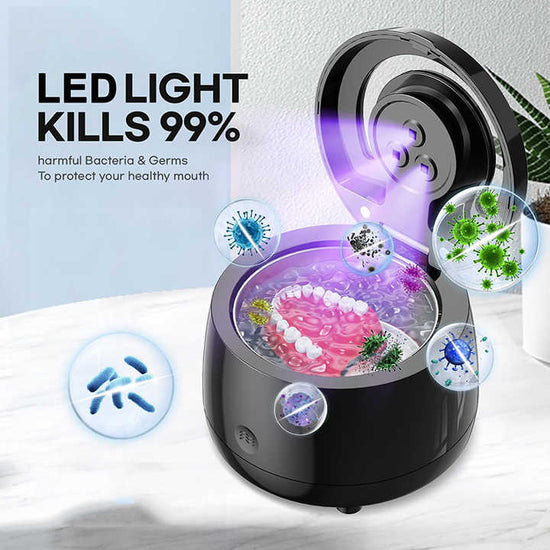 White Ultrasonic Cleaner with UV Light for Dentures, Aligners & Jewelry