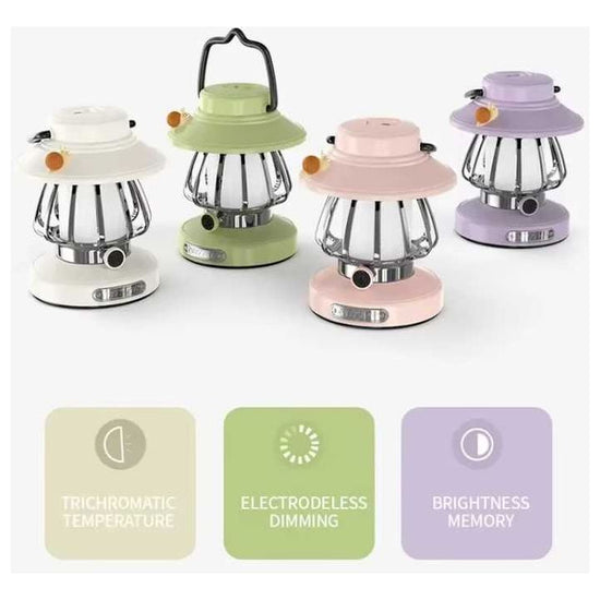 Pink Retro Snail Night Light - Portable Rechargeable Camping Lantern with Hook, 3-Color Dimming