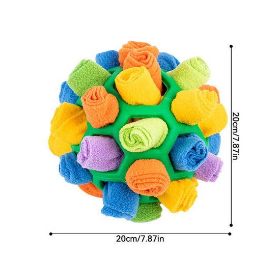 Green Ball And Colorful Strips Of Fabric Interactive Pet Snuffle Ball - Treat-Dispensing Toy for Dogs and Cats, 20 cm TPR and Felt Fabric for Mental Stimulation