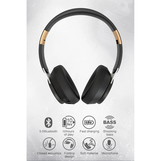 Black Wireless Bluetooth Headphones with Noise Reduction - Heavy Bass, Long Battery Life, TF Card Support