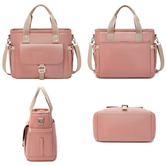 Pink Spacious Insulated Lunch Bag - Wide Open Design, Removable Strap, Side Water Bottle Pockets - Perfect for Work, Picnic & Travel