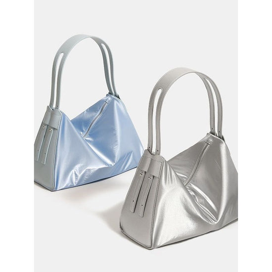 Silver Luminous Silver Nylon Underarm Shoulder Bag - Convertible Crossbody Hobo with Pouch - Lightweight & Modern