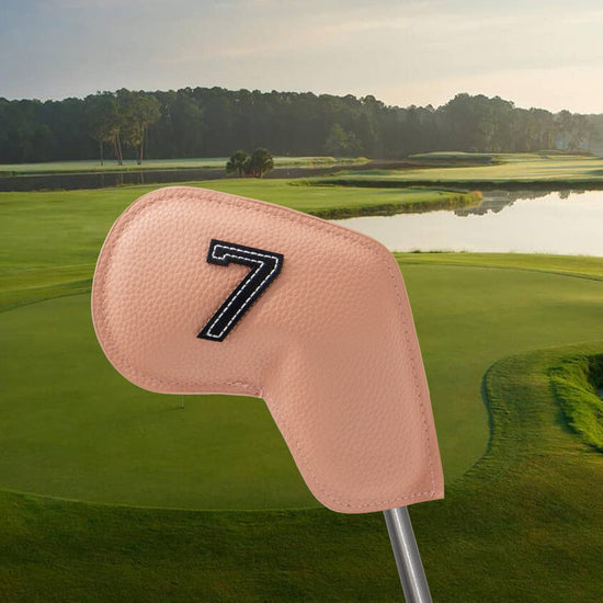 Khaki Golf Iron Head Covers Set of 10 - Waterproof PU Leather Club Protectors with Embroidered Numbers (3-9, P, A, S)