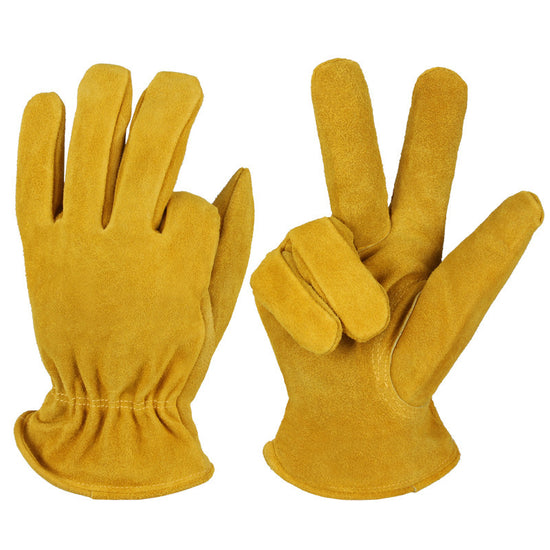 XL Yellow Durable Cowhide Work Gloves - Insulated Windproof Anti-Slip for Outdoor Handling & Cycling