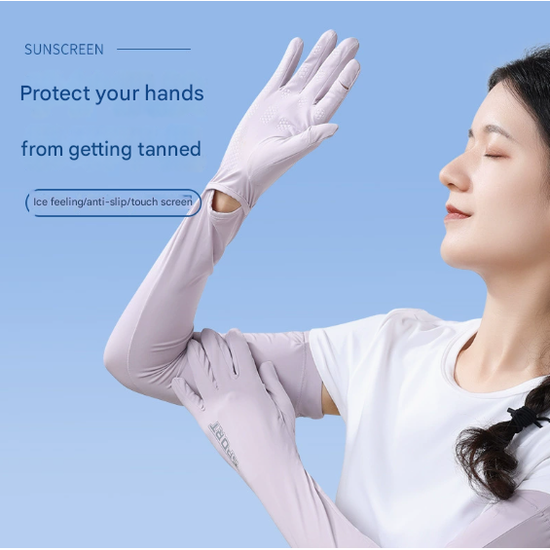 Pink UV-Protective Cooling Arm Sleeves - Breathable Long Sun Protection Gloves for Summer Cycling