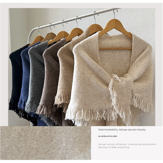 Black Elegant Knit Scarf Shawl with Tassels - Versatile Warm Wrap (65cm x 175cm)