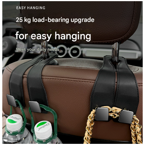 Beige Heavy Duty Car Headrest Hooks (Set of 4 Units) - PU Leather Seat Back Organizer Hangers