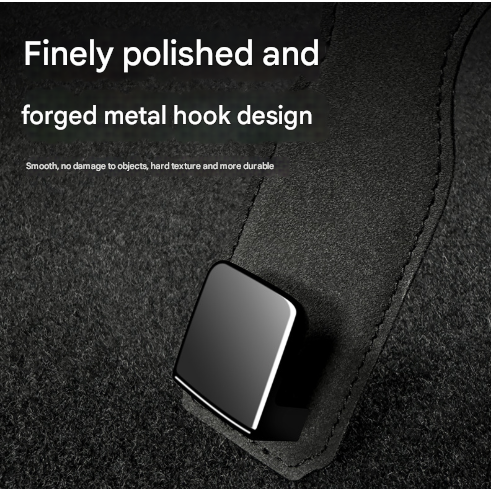 Black Premium PU Leather Car Headrest Hooks (Set of 4) - Stylish Seat Back Organizer Hangers