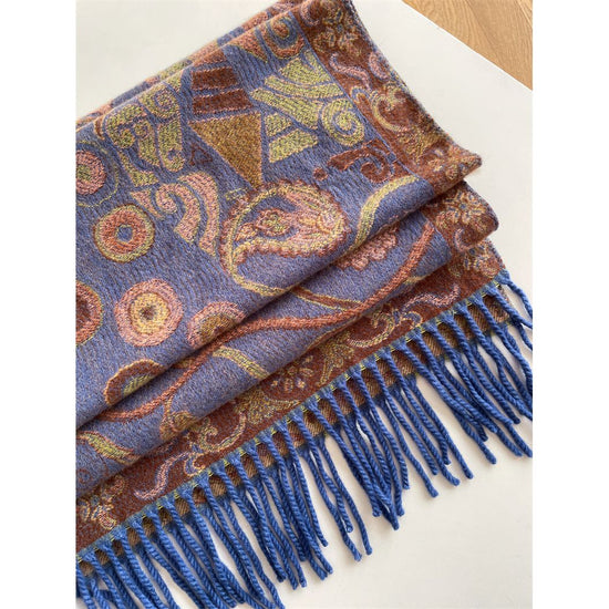 Khaki Bohemian Paisley Print Scarf - Large Lightweight Shawl Wrap - 200cm x 65cm