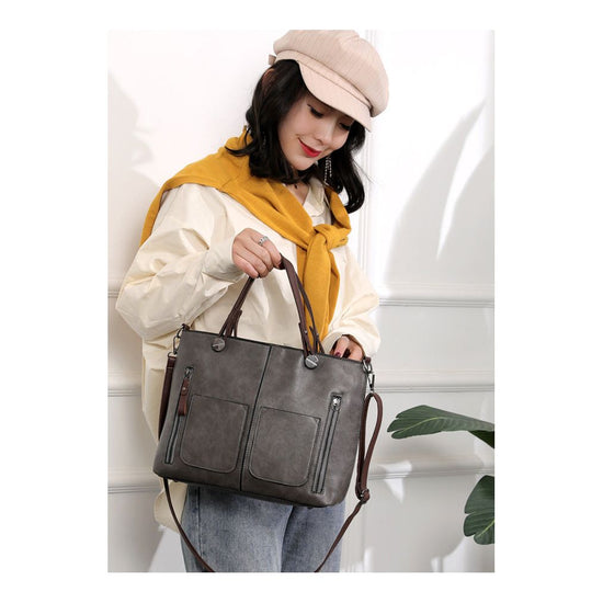 Versatile Gery Tote with Detachable Strap - Ideal for Travel
