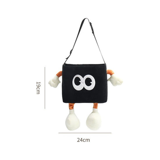 White Cute Cartoon Car Trash Bin with Adjustable Strap - Water-Repellent Corduroy (19x24cm)