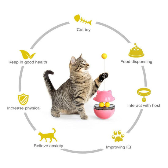 Cat Teaser Cup Toy, Interactive Treat Dispensing Ball with Wand (Pink)