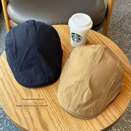 Retro Newsboy Cap - Unisex Vintage Flat Beret with Visor(Black)