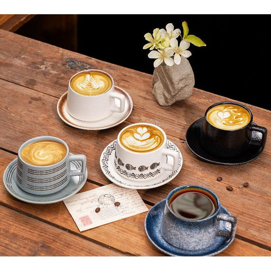 Vintage Ceramic Coffee Cup and Saucer Set - Elegant Afternoon Tea Set(Wave Fish Gray)