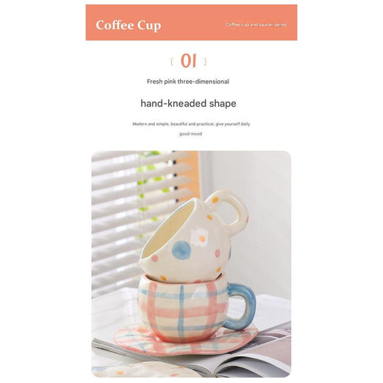 Hand-Painted Ceramic Coffee Cup and Saucer Set - Vintage Afternoon Tea(Blue bow)