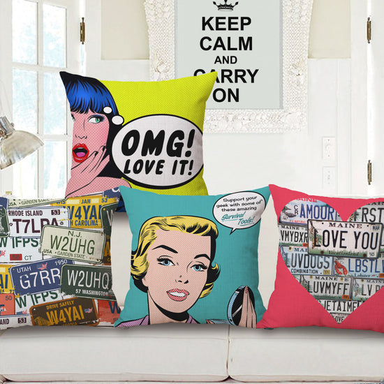 Pop Art Graphic Throw Pillow - Vintage Style Cushion for Home Decor(Blue-green)