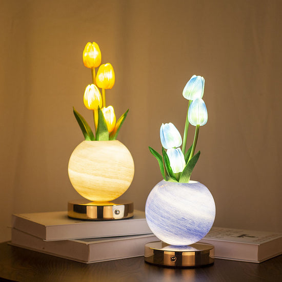 Pink Tulip Night Light - Floral Table Lamp for Bedroom Ambiance