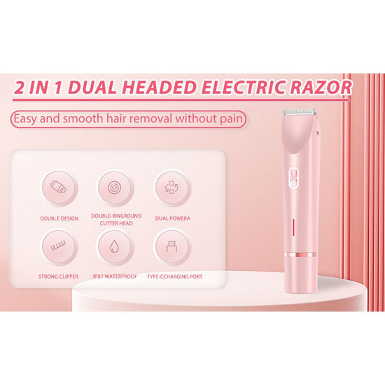 2-in-1 Ladies Electric Shaver & Trimmer - IPX7 Waterproof, USB-C Rechargeable, Dual Head Design(Blue)