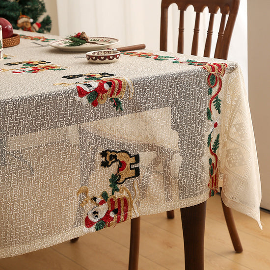 Embroidered Christmas Tablecloth - Embroidered Santa Claus, Reindeer (140*305cm)