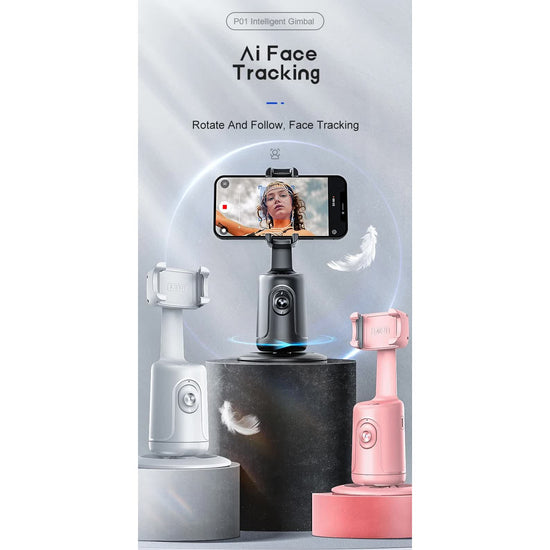 Black AI Smart Auto Tracking Phone Holder - 360° Rotation Face & Body Tracking Mount