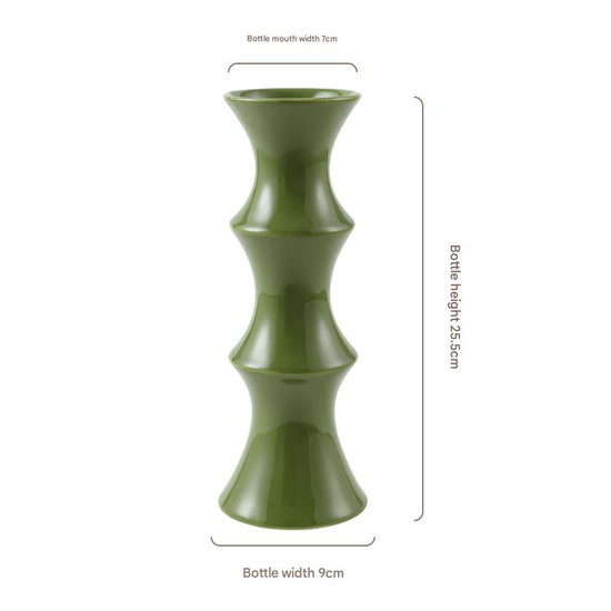 Glossy GreenCeramic Vase - Unique Bamboo-Look Design (25.5x9x7cm)