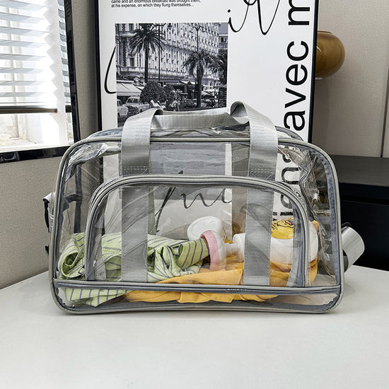 Silver transparent Multi-Purpose Clear PVC Bag - Travel, Fitness, Storage Tote (42x26x15cm)