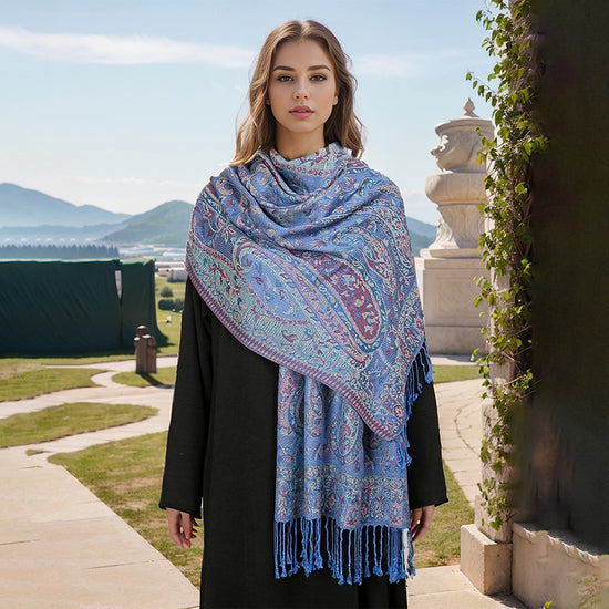Blue Elegant Retro Paisley Print Scarf for Women - Soft Fashion Shawl Wrap 185x70cm