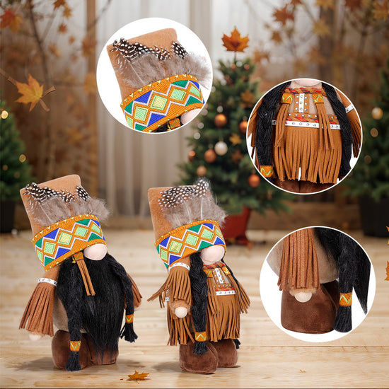 Handmade Thanksgiving Doll Set - Boy Figures with Feather Headbands