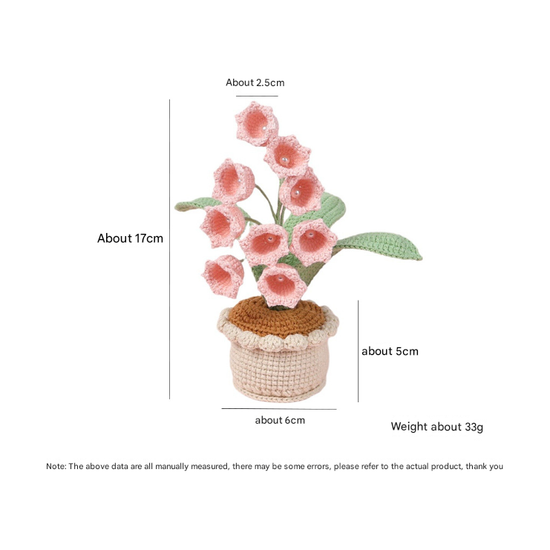 Handmade Crochet Lily of the Valley Potted Plant - Everlasting Crochet Flower Arrangement (9 heads pink)