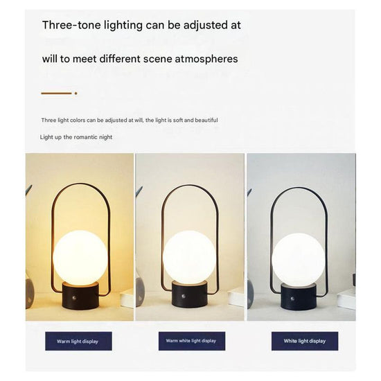 Silver Portable Rechargeable LED Lantern Lamp - Touch Control 3-Color Dimmable Desk Light