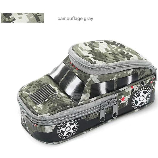 Camouflage Car Shaped Pencil Case - Large Capacity Stationery Organizer Pouch (Camouflage gray)