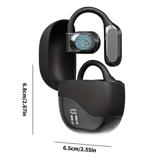 Black Comfortable Open-Ear Bluetooth Headset - Real-Time Translation, LED Display