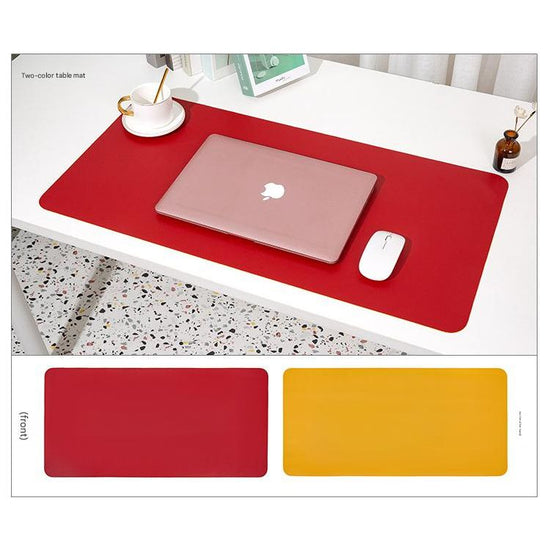 Wine red/yellow Extra-Large Leather Table Mat for Study & Work - Pad for Students & Office Use (100x50cm)