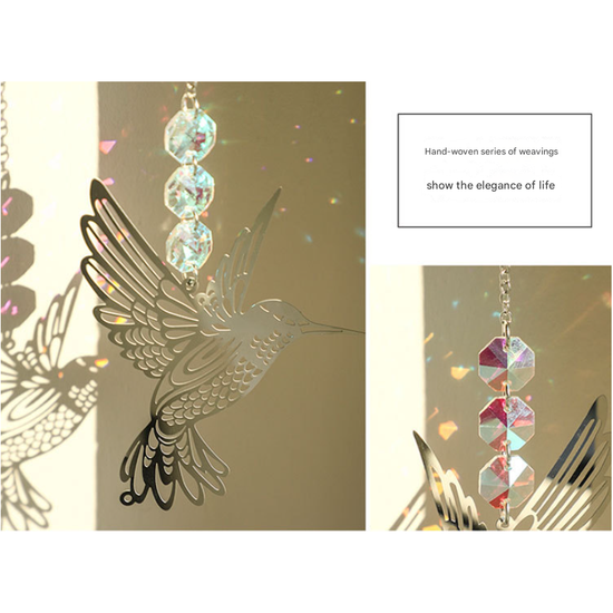(Style B)2 PCS Hummingbird Metal Suncatcher with Crystal Accents - for Window or Wall Indoor Hanging Ornament