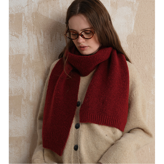 Red Soft Wool Blend Knitted Scarf Women Men Winter Pure Color Neck Wrap (157x22cm)