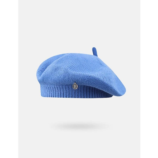 Blue Vintage Inspired Knitted Beret - Stretchy & Comfortable Wool Blend Cap