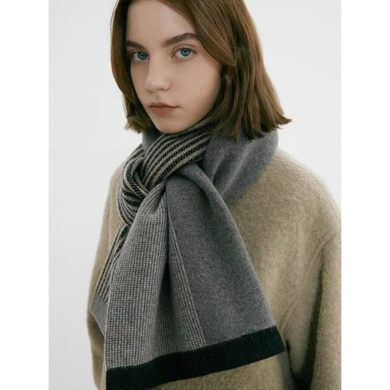 Grey Elegant Color Block Striped Scarf -Men&