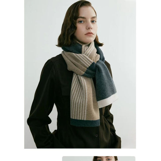 Green Elegant Color Block Striped Scarf -Men&