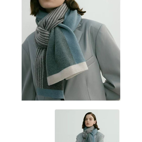 Blue Elegant Color Block Striped Scarf -Men&