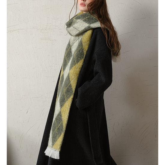 (Yellow+Green)Two-Tone Argyle Pattern Scarf - Ladies&