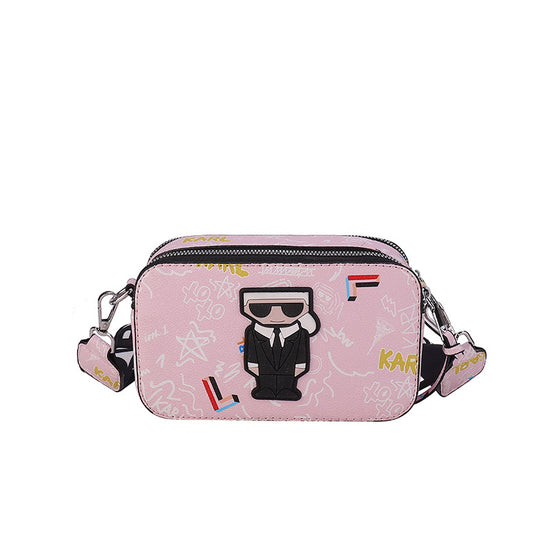 Pink Unique Doodle Print PU Leather Bag - Lightweight Crossbody with Character