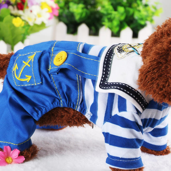 Blue Cute Sailor Dog Outfit - Striped Shirt & Anchor Overalls for Small Dogs (Size : XL )