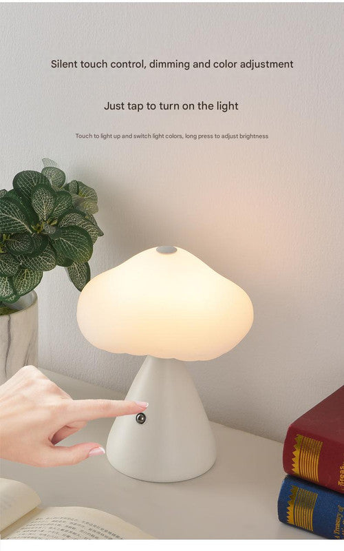 Red Mushroom LED Table Lamp - Rechargeable, 3-Color Touch Dimmable, USB-C