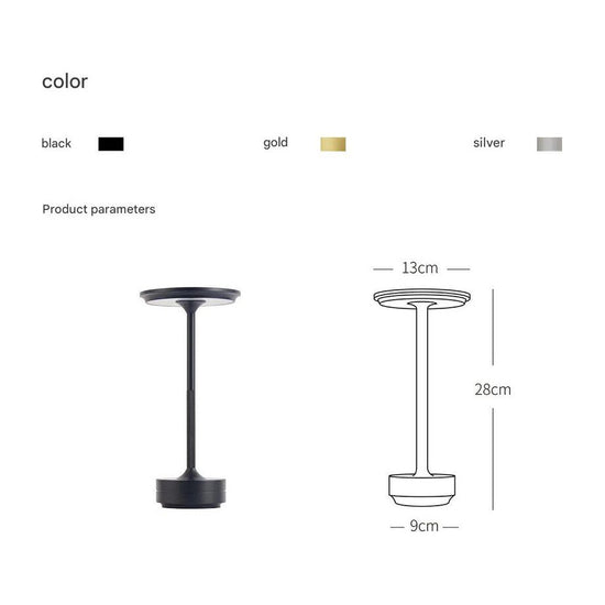 Black Elegant Aluminum Alloy Rechargeable LED Touch Lamp - 3-Color Dimmable Cordless Table Light