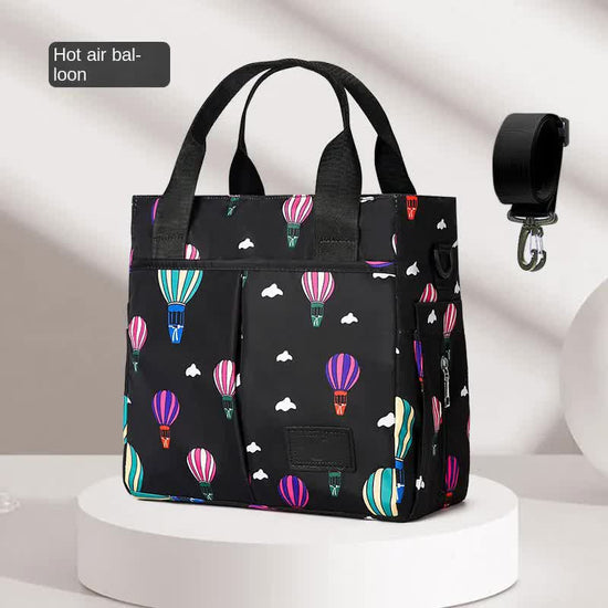 Black Versatile Nappy Bag Tote - Lightweight Diaper Bag with Insulated Pocket & Crossbody Strap
